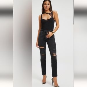 Good American Good Classic With Natural Fray Black273 NWT 2/26 High Distressed